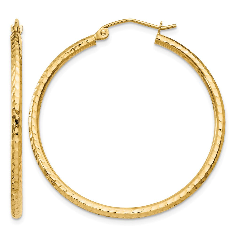 14k Diamond-cut 2mm Round Tube Hoop Earrings