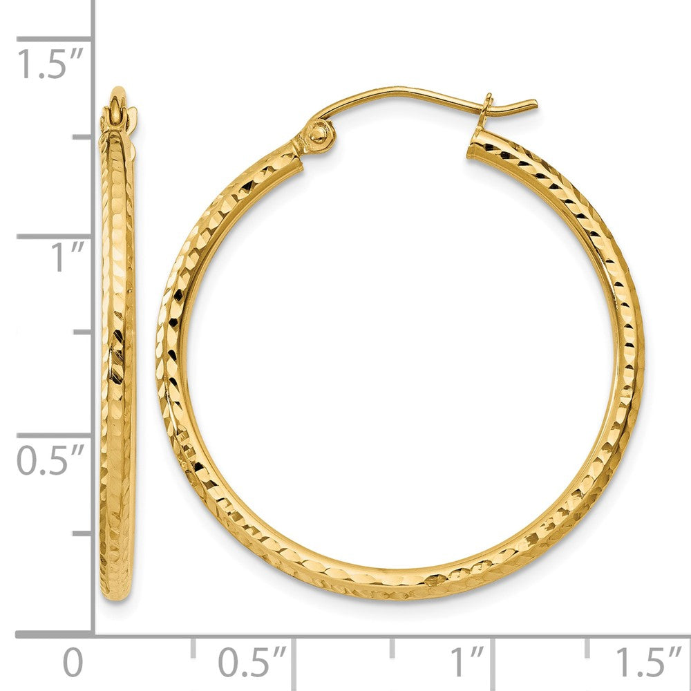 14k Diamond-cut 2mm Round Tube Hoop Earrings