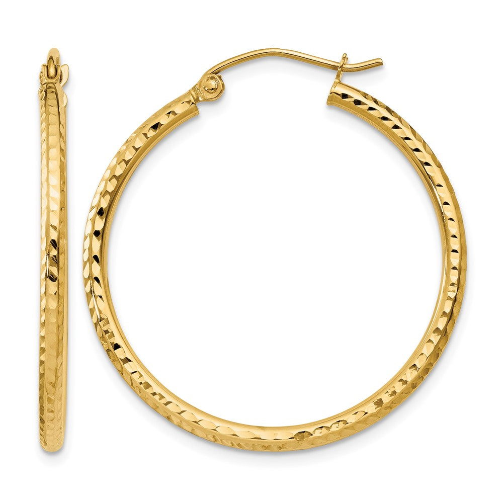 14k Diamond-cut 2mm Round Tube Hoop Earrings