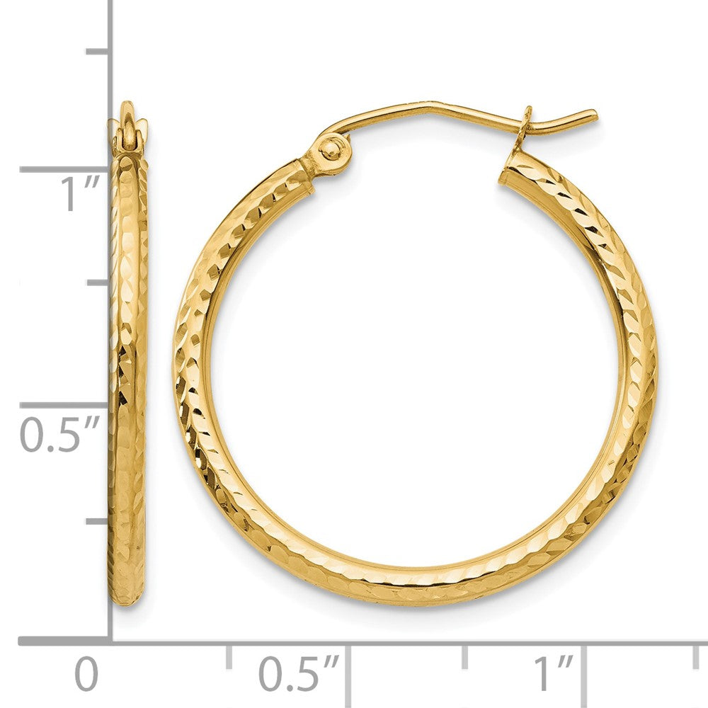 14k Diamond-cut 2mm Round Tube Hoop Earrings