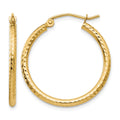 14k Diamond-cut 2mm Round Tube Hoop Earrings