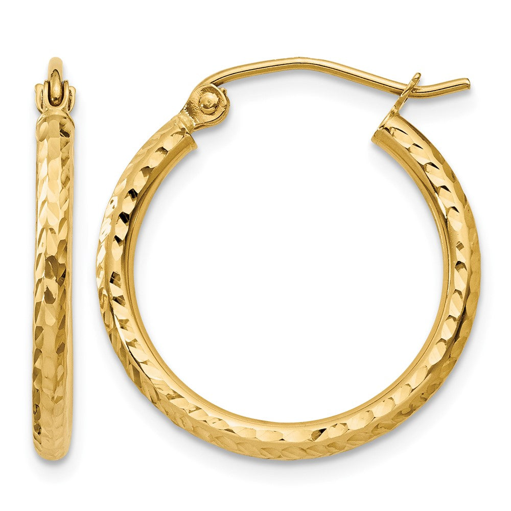 14k Diamond-cut 2mm Round Tube Hoop Earrings
