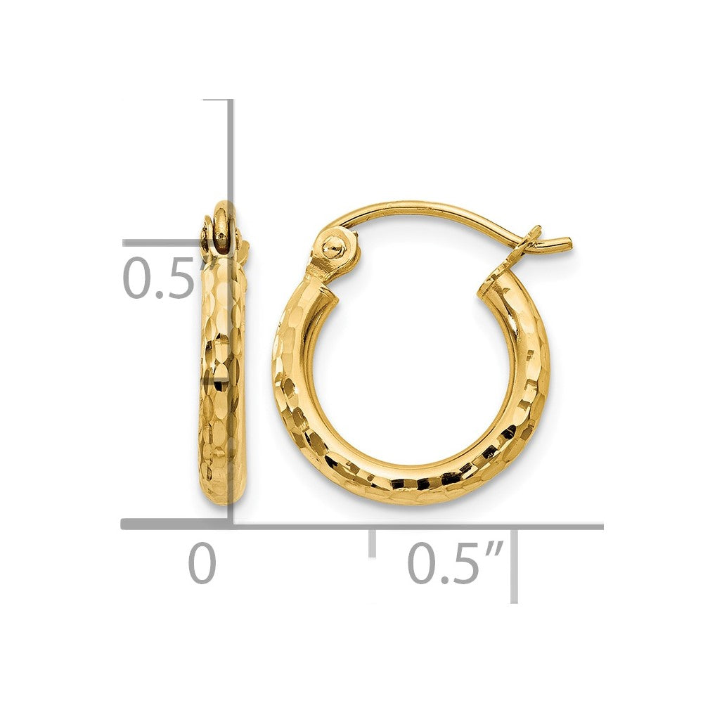 14k Diamond-cut 2mm Round Tube Hoop Earrings