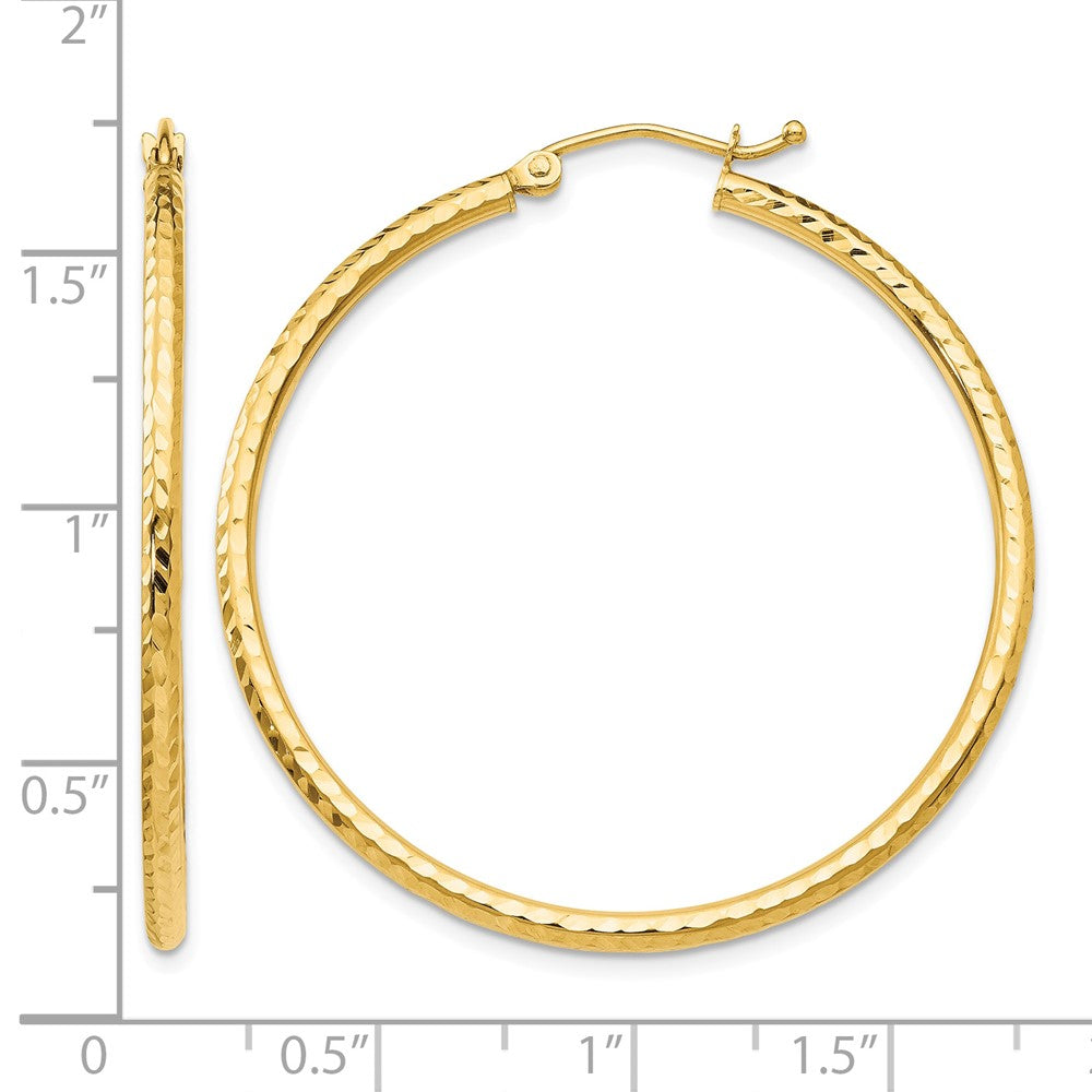 14k Diamond-cut 2mm Round Tube Hoop Earrings