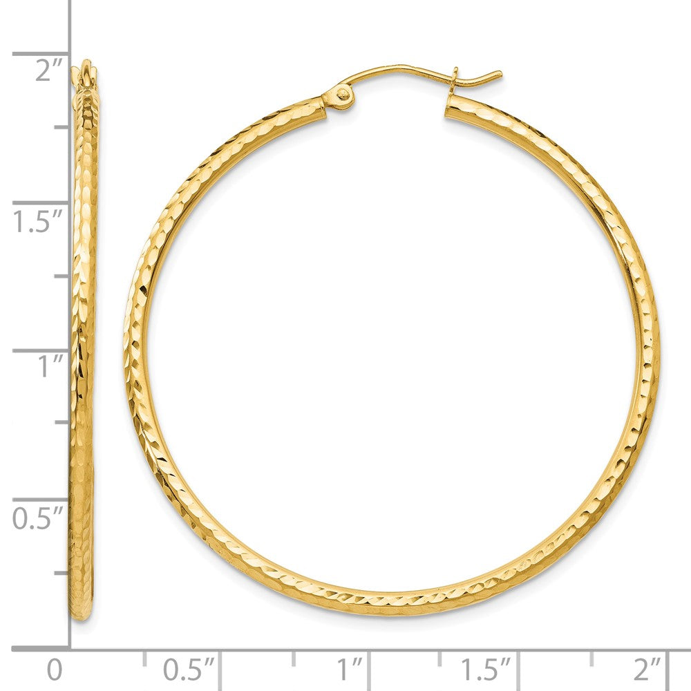 14k Diamond-cut 2mm Round Tube Hoop Earrings