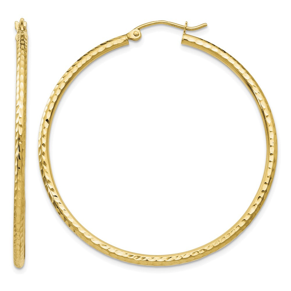 14k Diamond-cut 2mm Round Tube Hoop Earrings