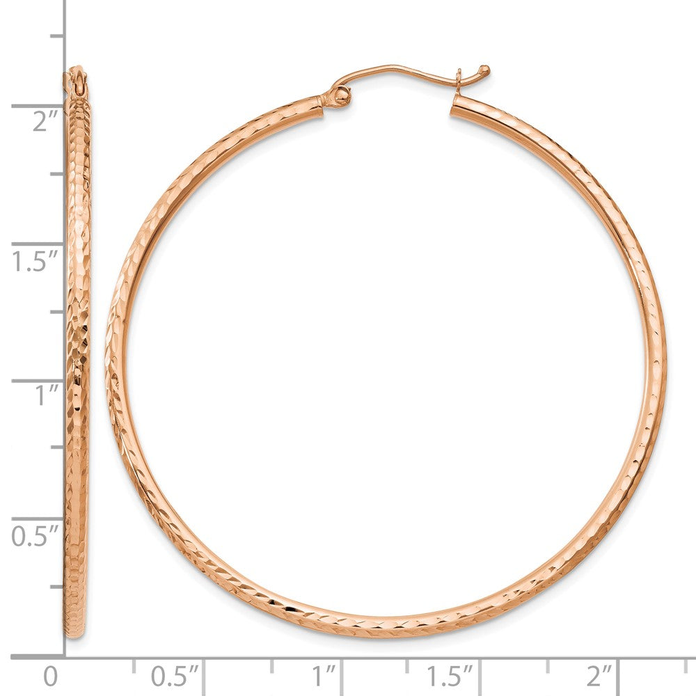 14k Rose Gold Diamond-cut 2mm Round Tube Hoop Earrings
