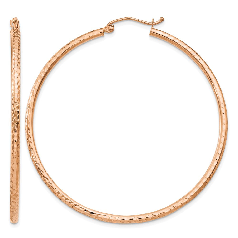 14k Rose Gold Diamond-cut 2mm Round Tube Hoop Earrings