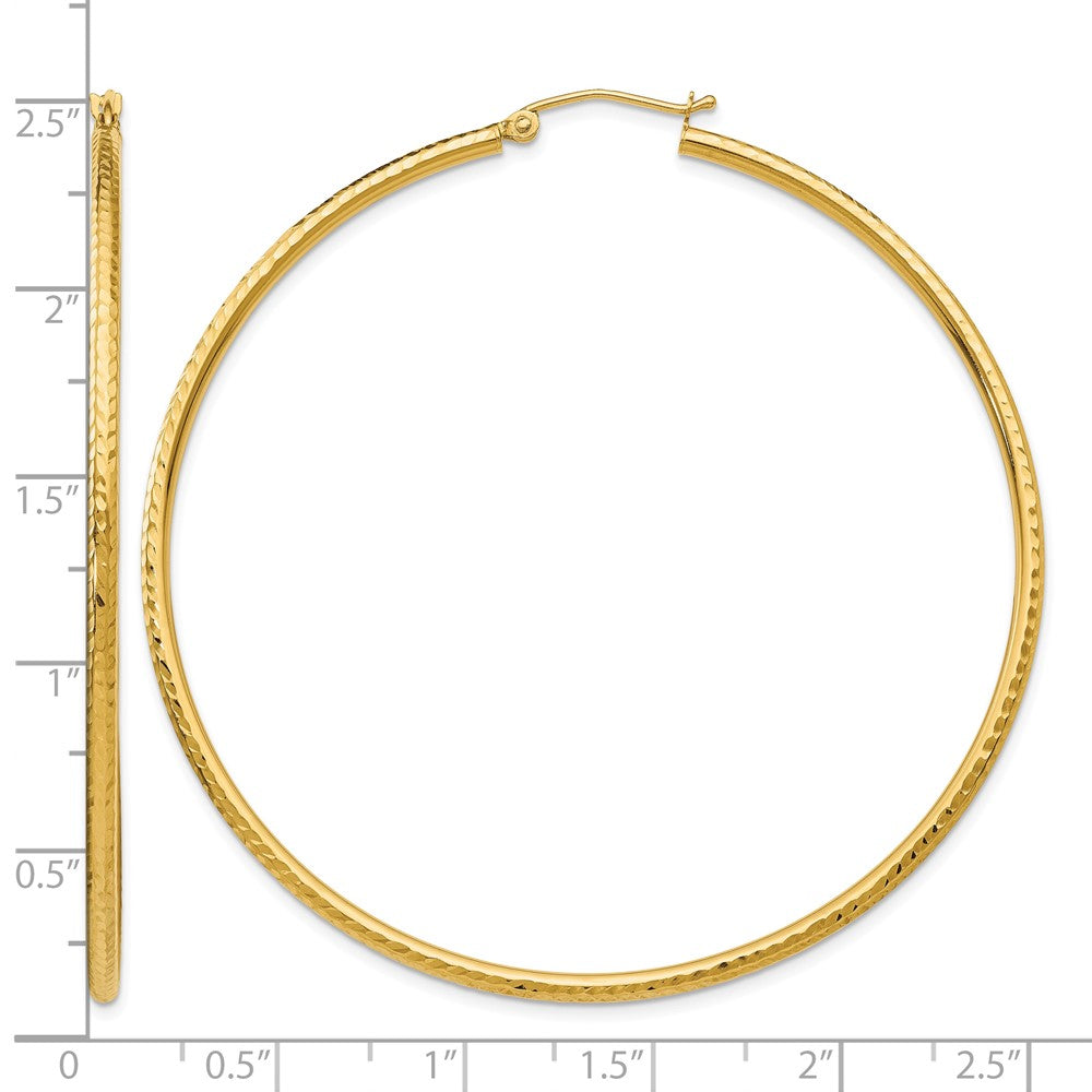 14k Diamond-cut 2mm Round Tube Hoop Earrings