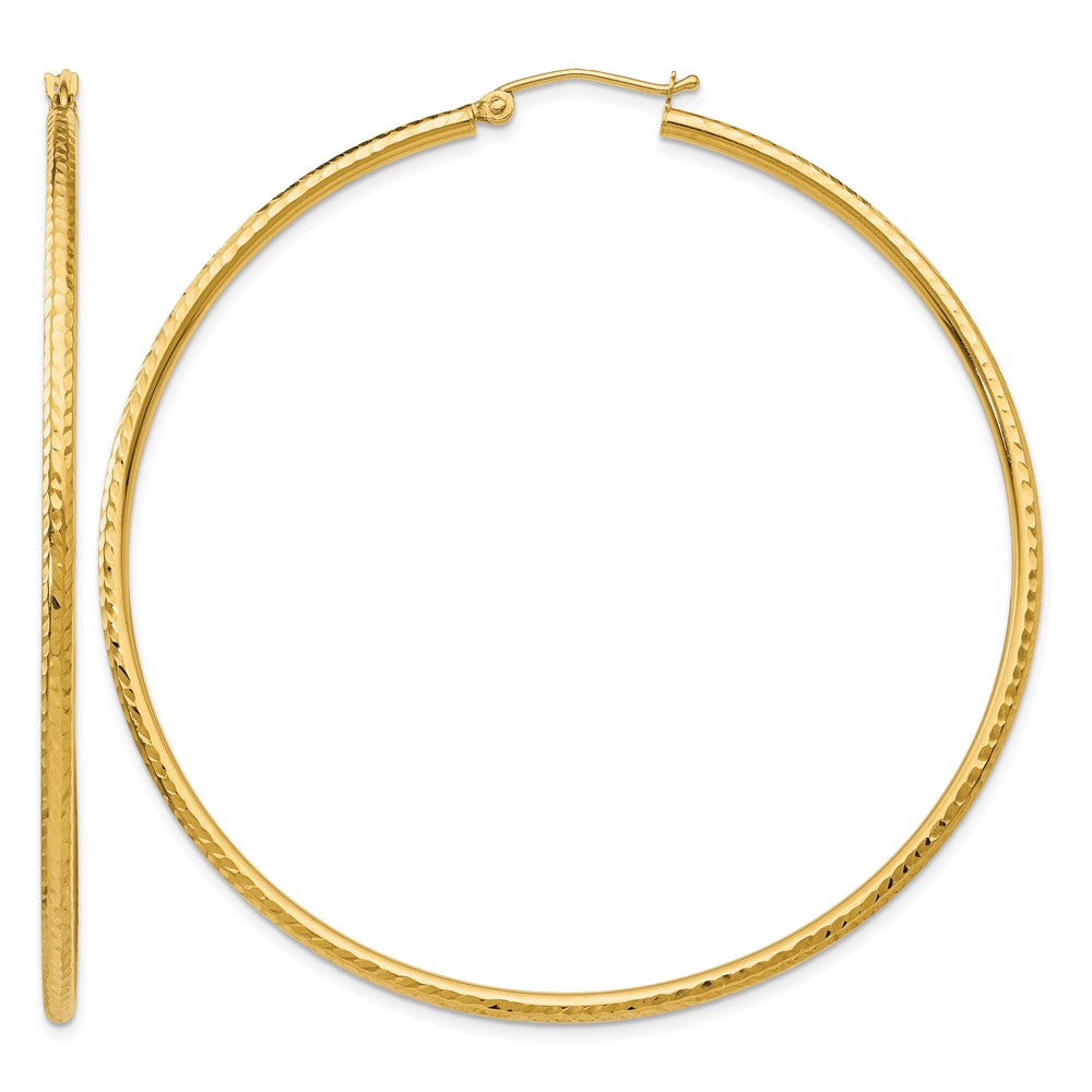 14k Diamond-cut 2mm Round Tube Hoop Earrings