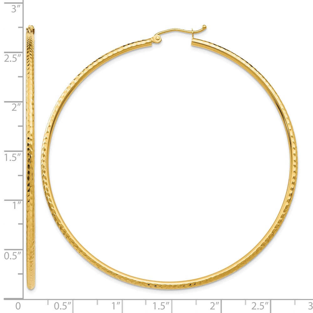 14k Diamond-cut 2mm Round Tube Hoop Earrings
