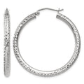 14k White Gold Diamond-cut 3mm Round Hoop Earrings