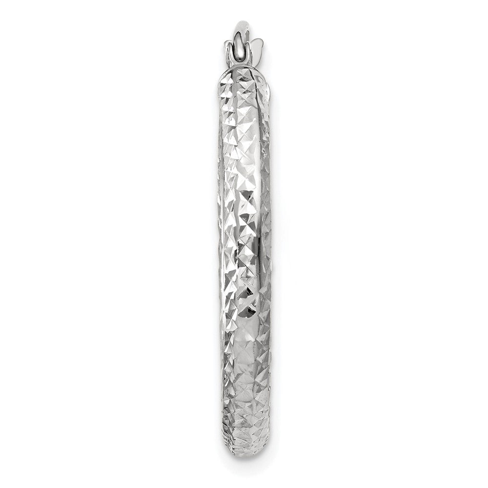 Single 14k White Gold Diamond-cut 3mm Round Hoop Earring