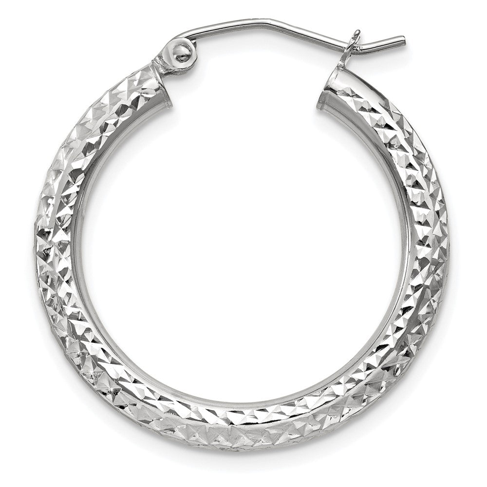 Single 14k White Gold Diamond-cut 3mm Round Hoop Earring