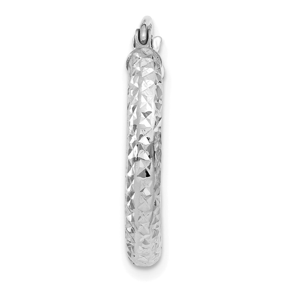 Single 14k White Gold Diamond-cut 3mm Round Hoop Earring