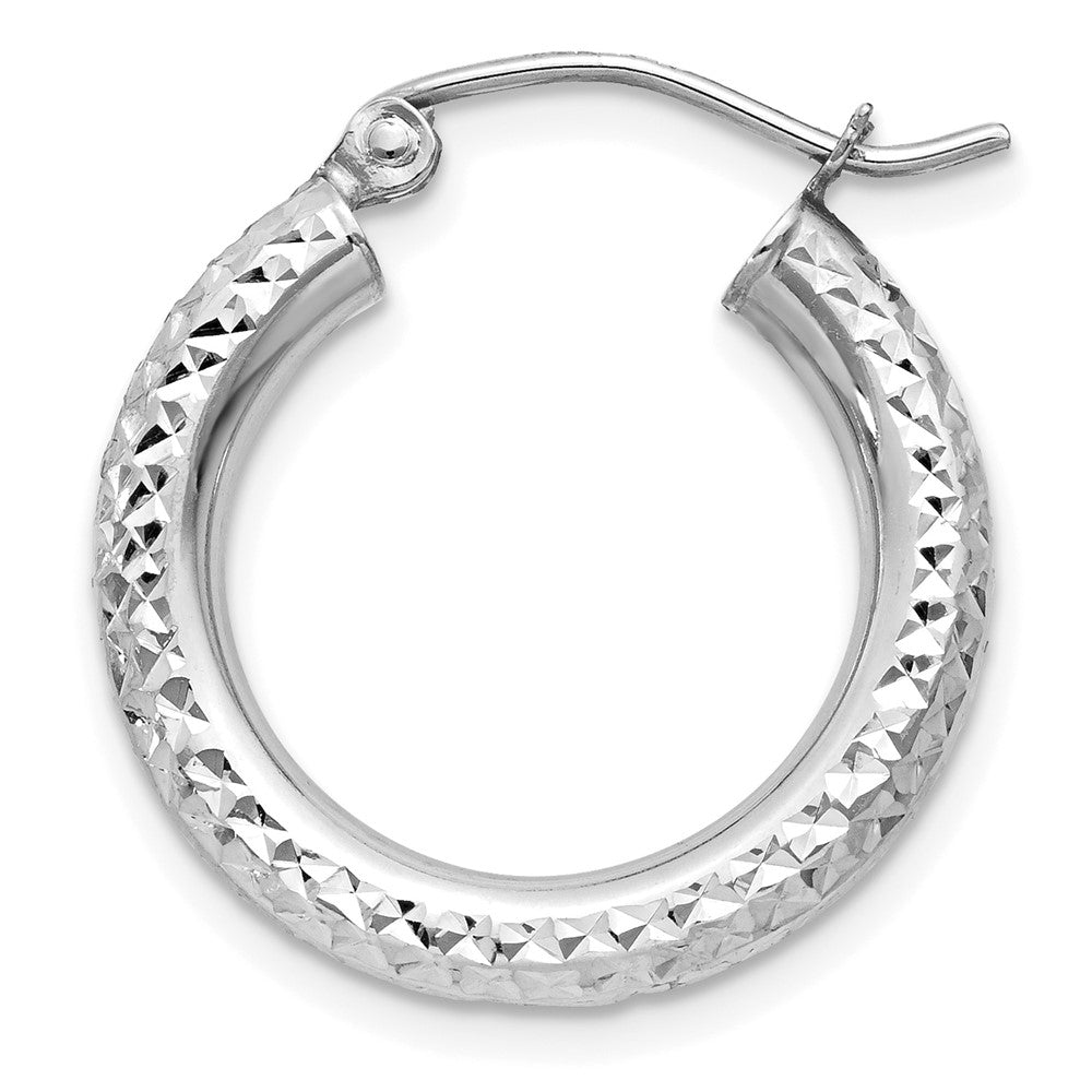 Single 14k White Gold Diamond-cut 3mm Round Hoop Earring