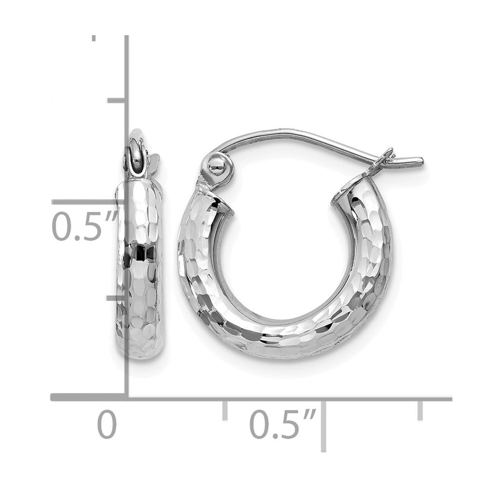 14k White Gold Diamond-cut 3mm Round Hoop Earrings