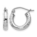 14k White Gold Diamond-cut 3mm Round Hoop Earrings