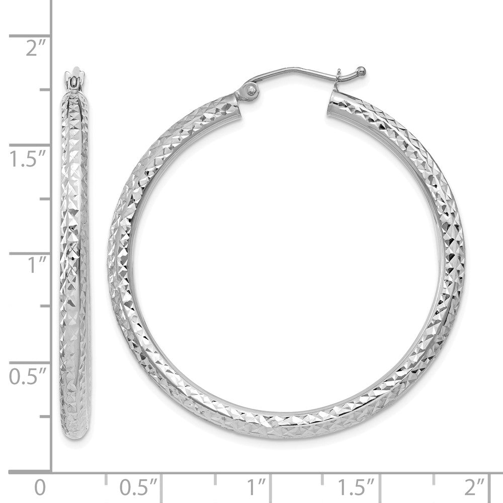 14k White Gold Diamond-cut 3mm Round Hoop Earrings