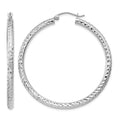 14k White Gold Diamond-cut 3mm Round Hoop Earrings