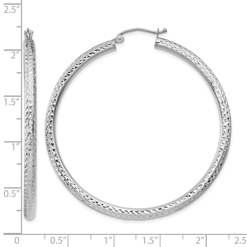 14k White Gold Diamond-cut 3mm Round Hoop Earrings