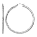 14k White Gold Diamond-cut 3mm Round Hoop Earrings