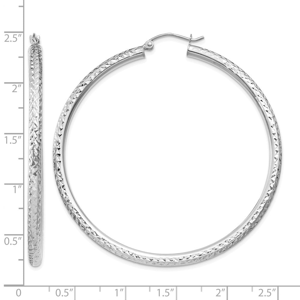 14k White Gold Diamond-cut 3mm Round Hoop Earrings