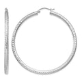 14k White Gold Diamond-cut 3mm Round Hoop Earrings