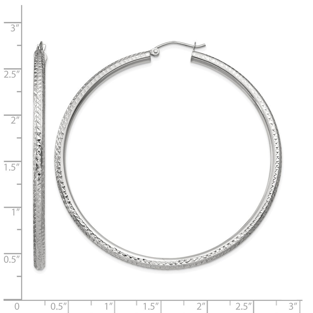 14k White Gold Diamond-cut 3mm Round Hoop Earrings