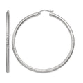 14k White Gold Diamond-cut 3mm Round Hoop Earrings