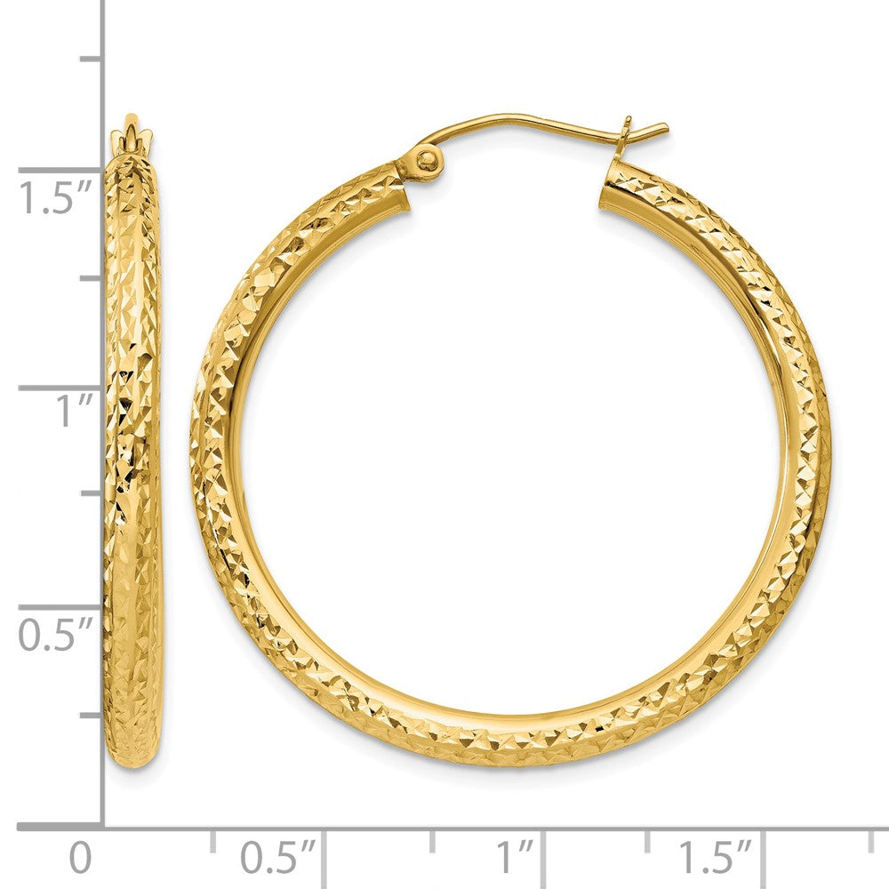14k Diamond-cut 3mm Round Hoop Earrings