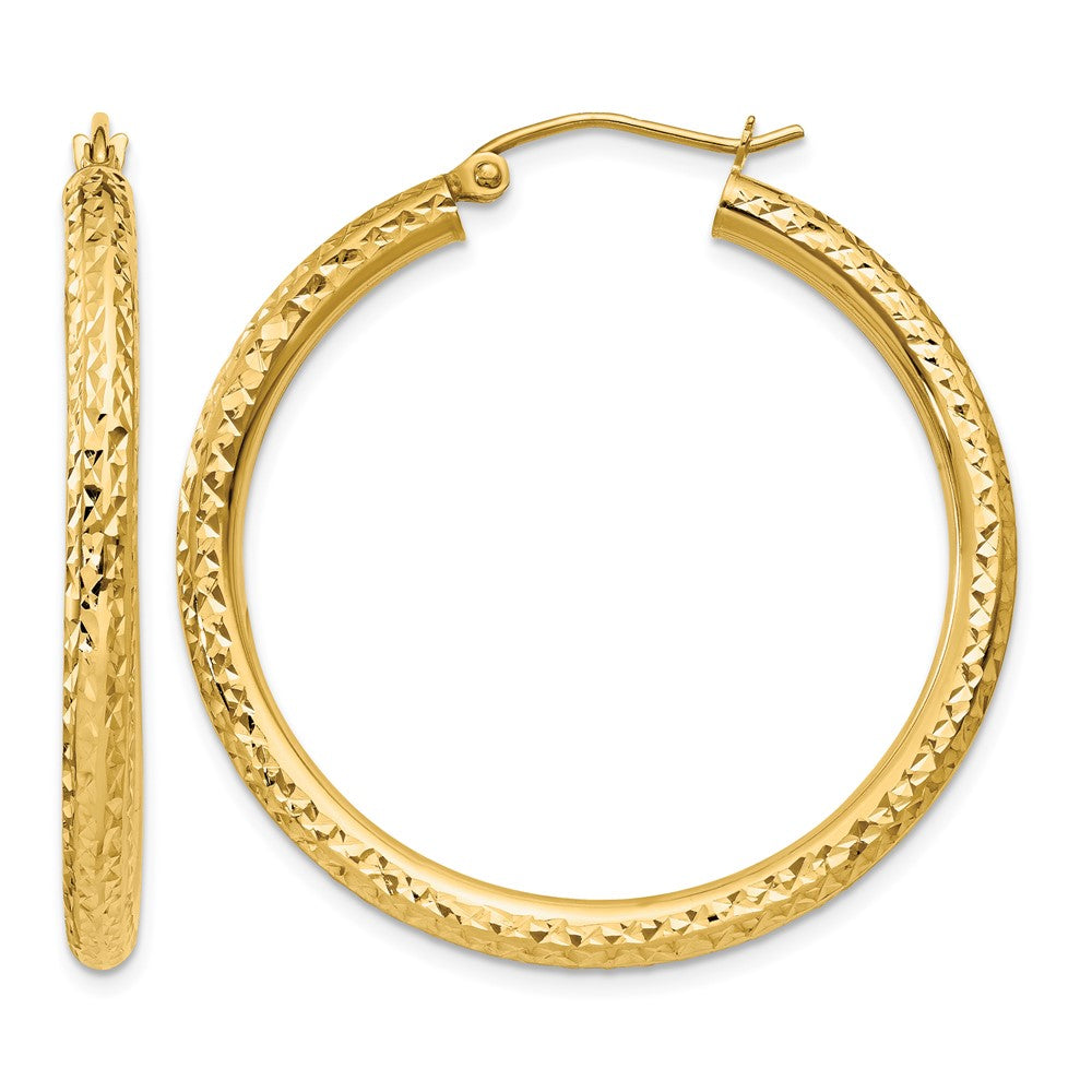 14k Diamond-cut 3mm Round Hoop Earrings