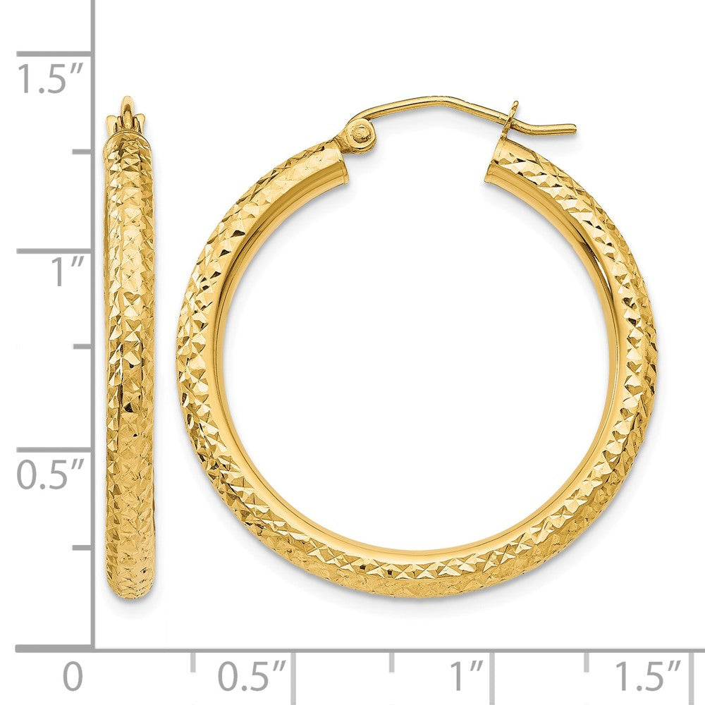 14k Diamond-cut 3mm Round Hoop Earrings
