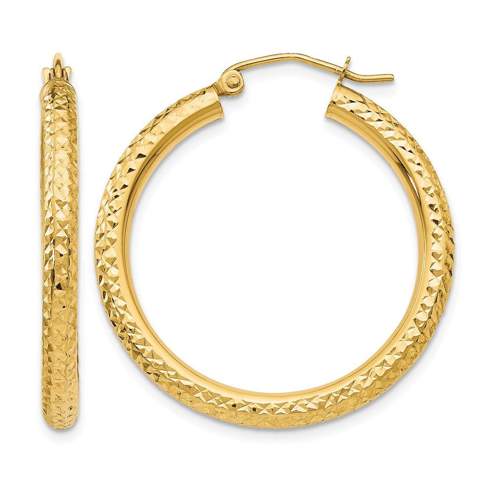 14k Diamond-cut 3mm Round Hoop Earrings