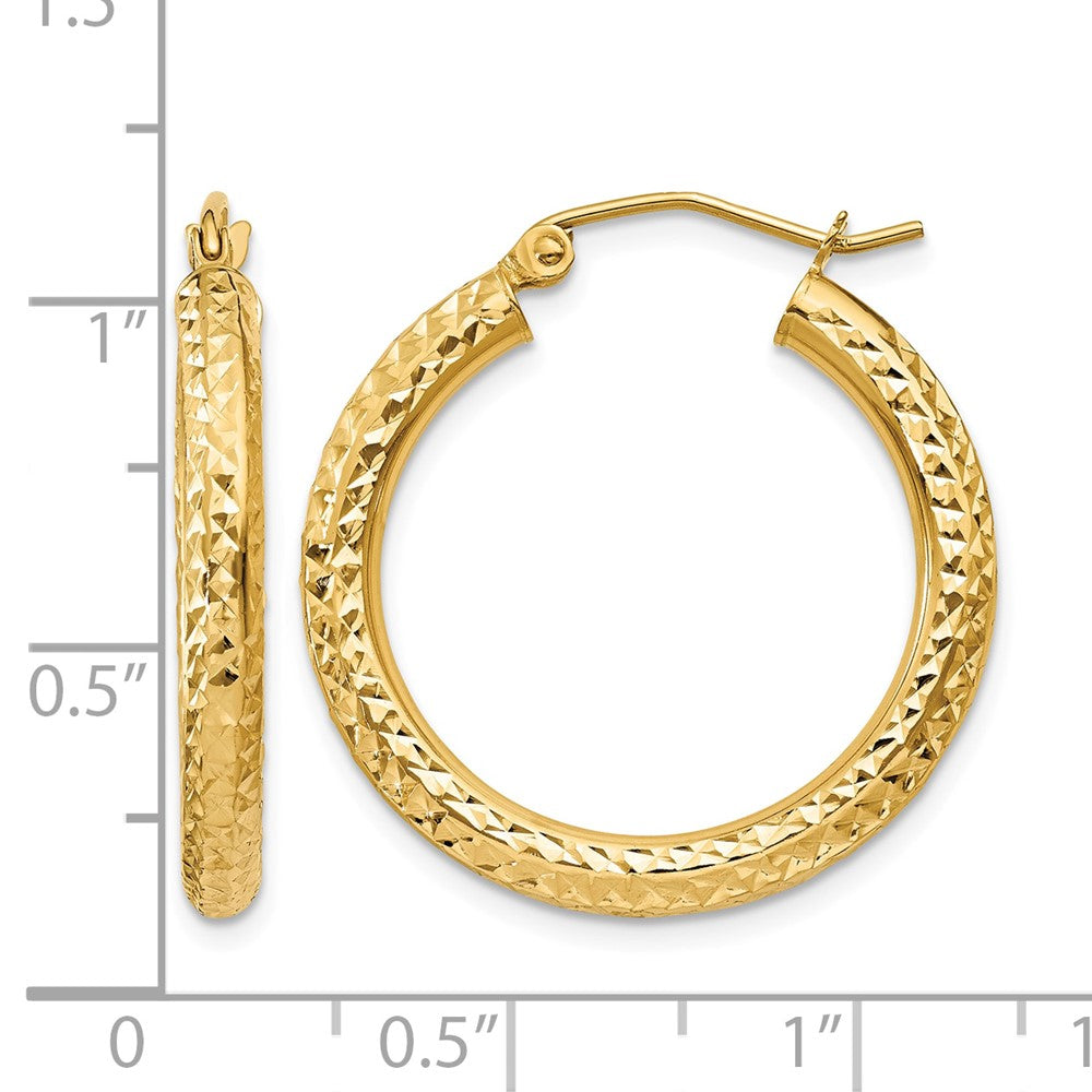 14k Diamond-cut 3mm Round Hoop Earrings