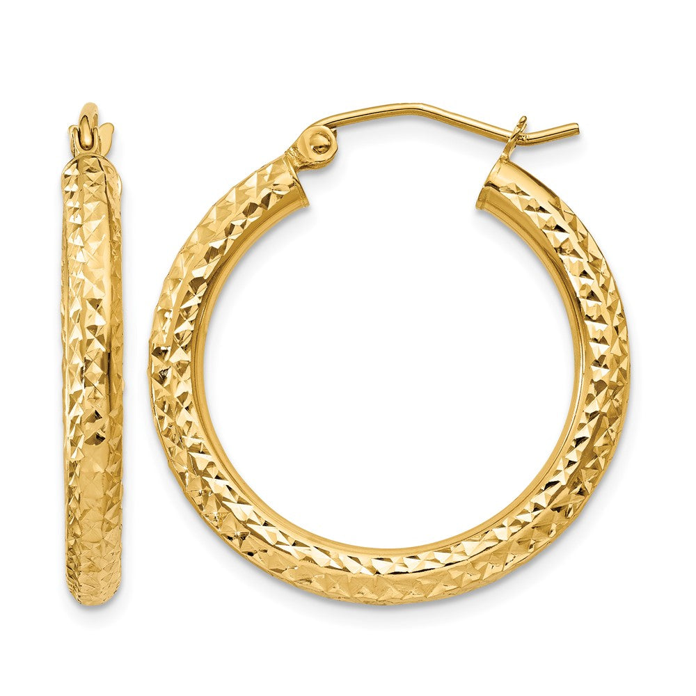 14k Diamond-cut 3mm Round Hoop Earrings