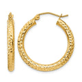 14k Diamond-cut 3mm Round Hoop Earrings