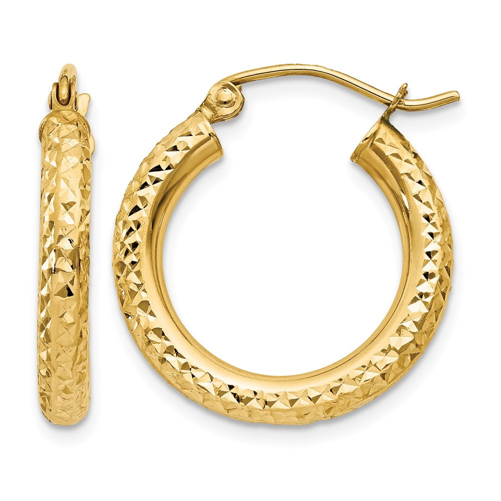 14k Diamond-cut 3mm Round Hoop Earrings
