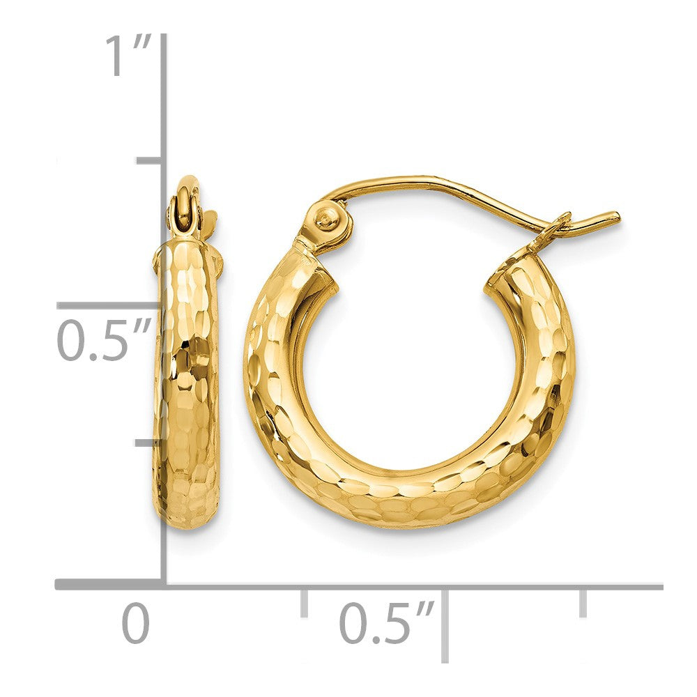 14k Diamond-cut 3mm Round Hoop Earrings