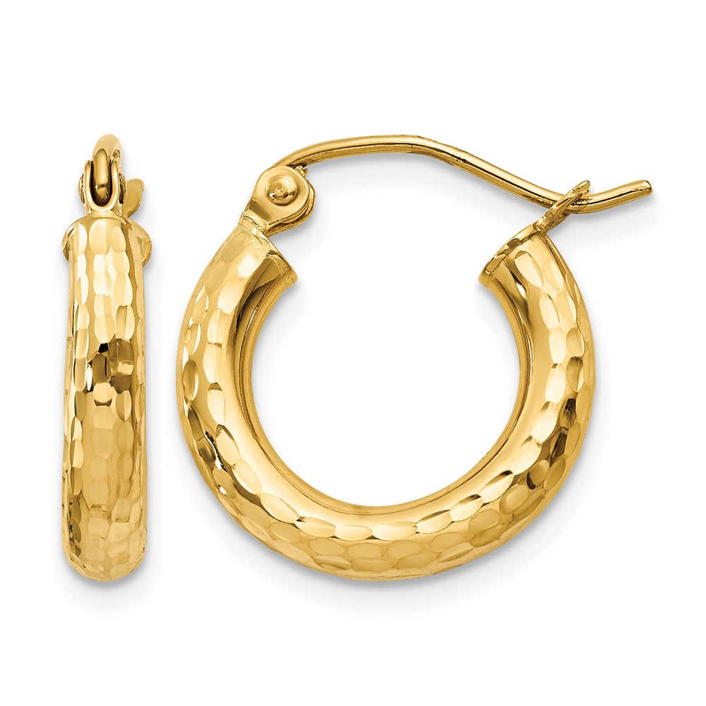 14k Diamond-cut 3mm Round Hoop Earrings