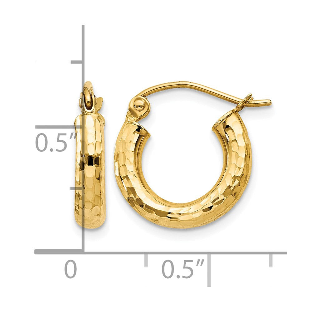 14k Diamond-cut 3mm Round Hoop Earrings