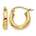 14k Diamond-cut 3mm Round Hoop Earrings