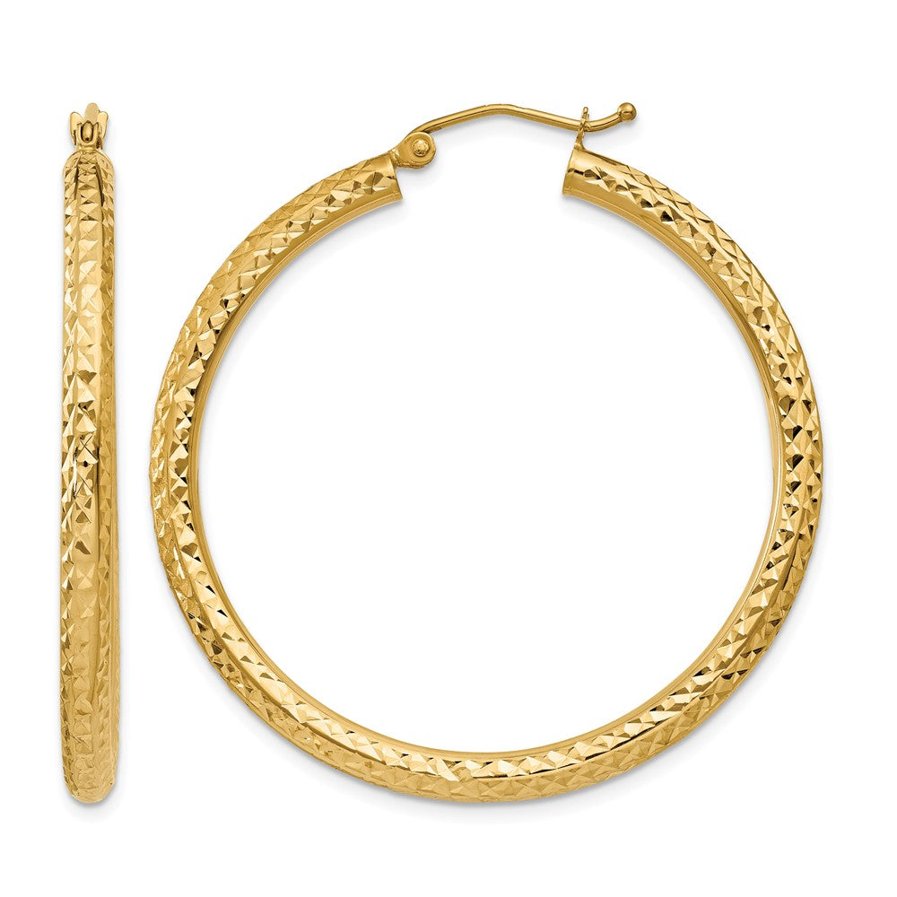 14k Diamond-cut 3mm Round Hoop Earrings