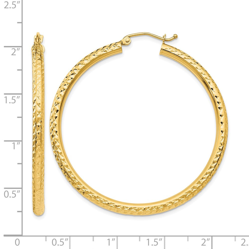 14k Diamond-cut 3mm Round Hoop Earrings