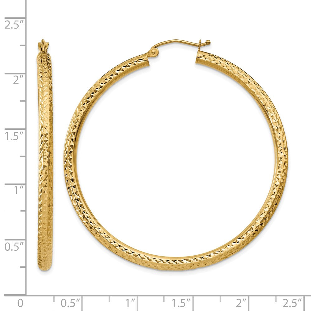 14k Diamond-cut 3mm Round Hoop Earrings