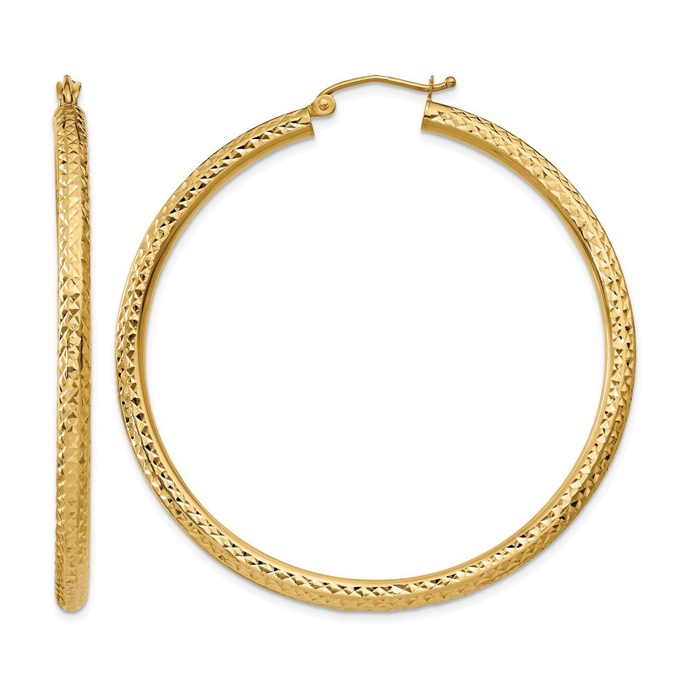 14k Diamond-cut 3mm Round Hoop Earrings