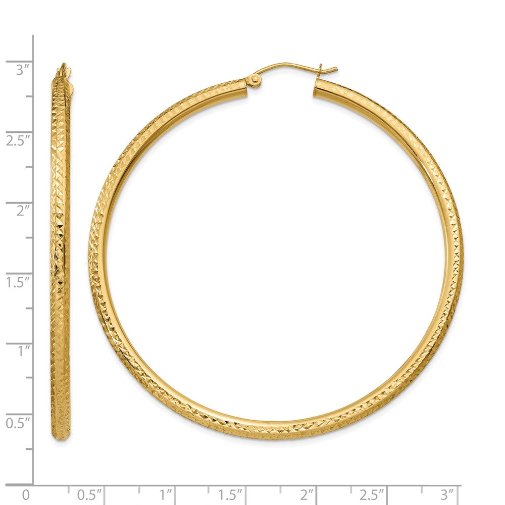 14k Diamond-cut 3mm Round Hoop Earrings