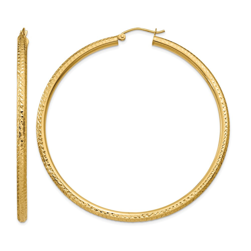 14k Diamond-cut 3mm Round Hoop Earrings