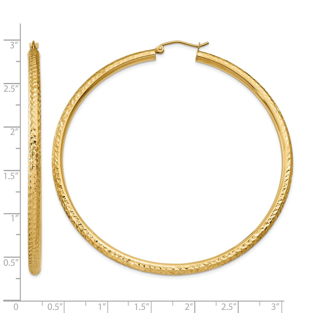 14k Diamond-cut 3mm Round Hoop Earrings