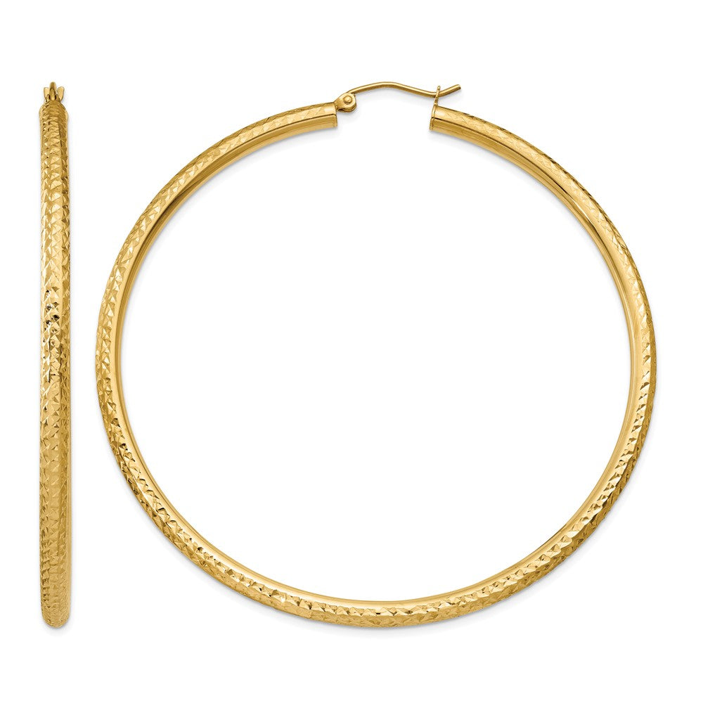 14k Diamond-cut 3mm Round Hoop Earrings